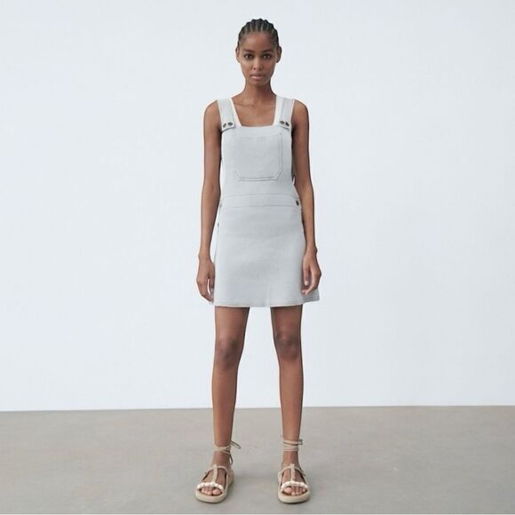 Zara Knit Overall Mini Dress Baby Blue Bloggers Fav Size Small - Picture 2 of 8
